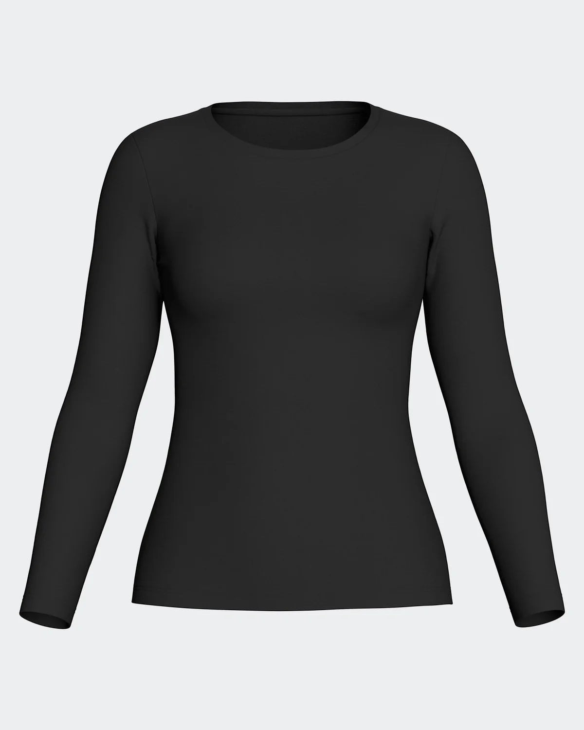 Maison Sarava women's black long-sleeve crew neck top in Lyocell and Merino wool, back view.