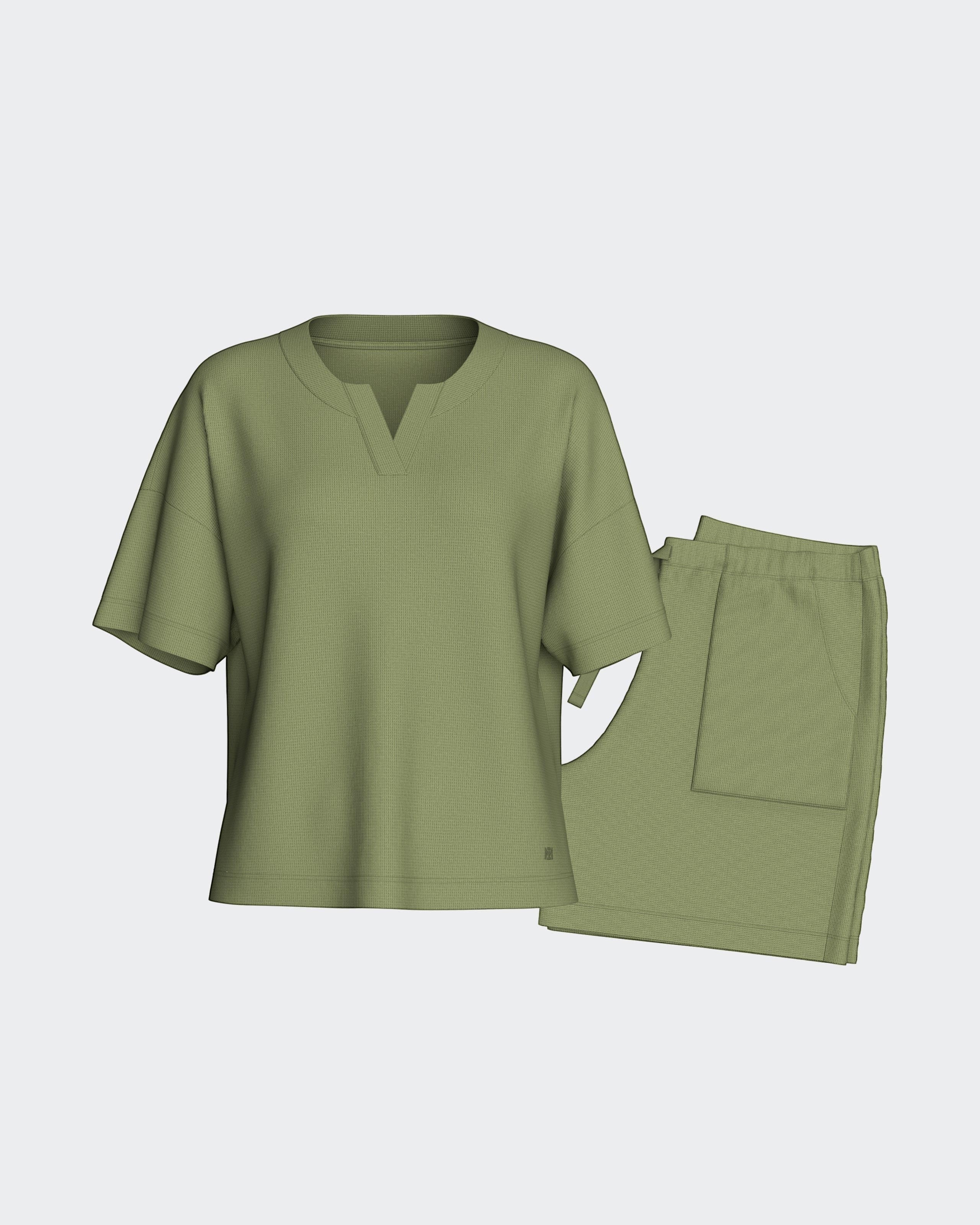 Women's Modal Short-Sleeve Loungewear Set All Green | Maison Sarava Canada