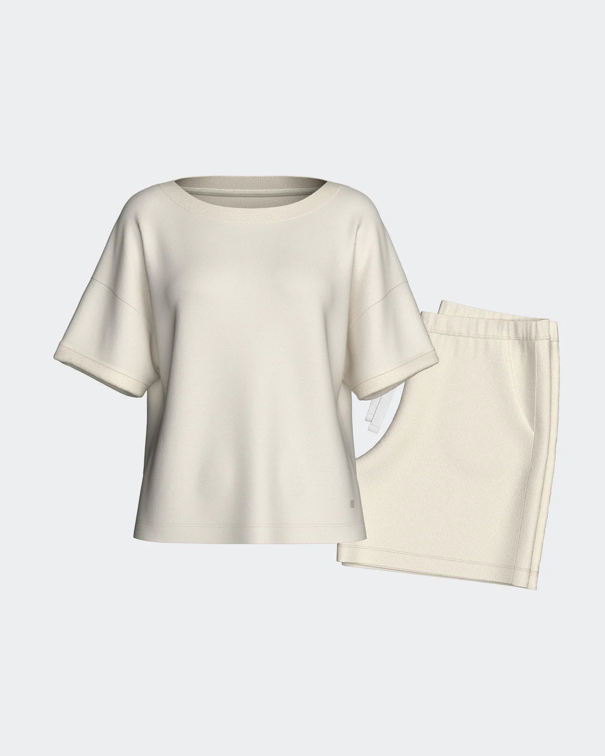 Maison Sarava women's white short-sleeve loungewear set with shorts in soft modal.