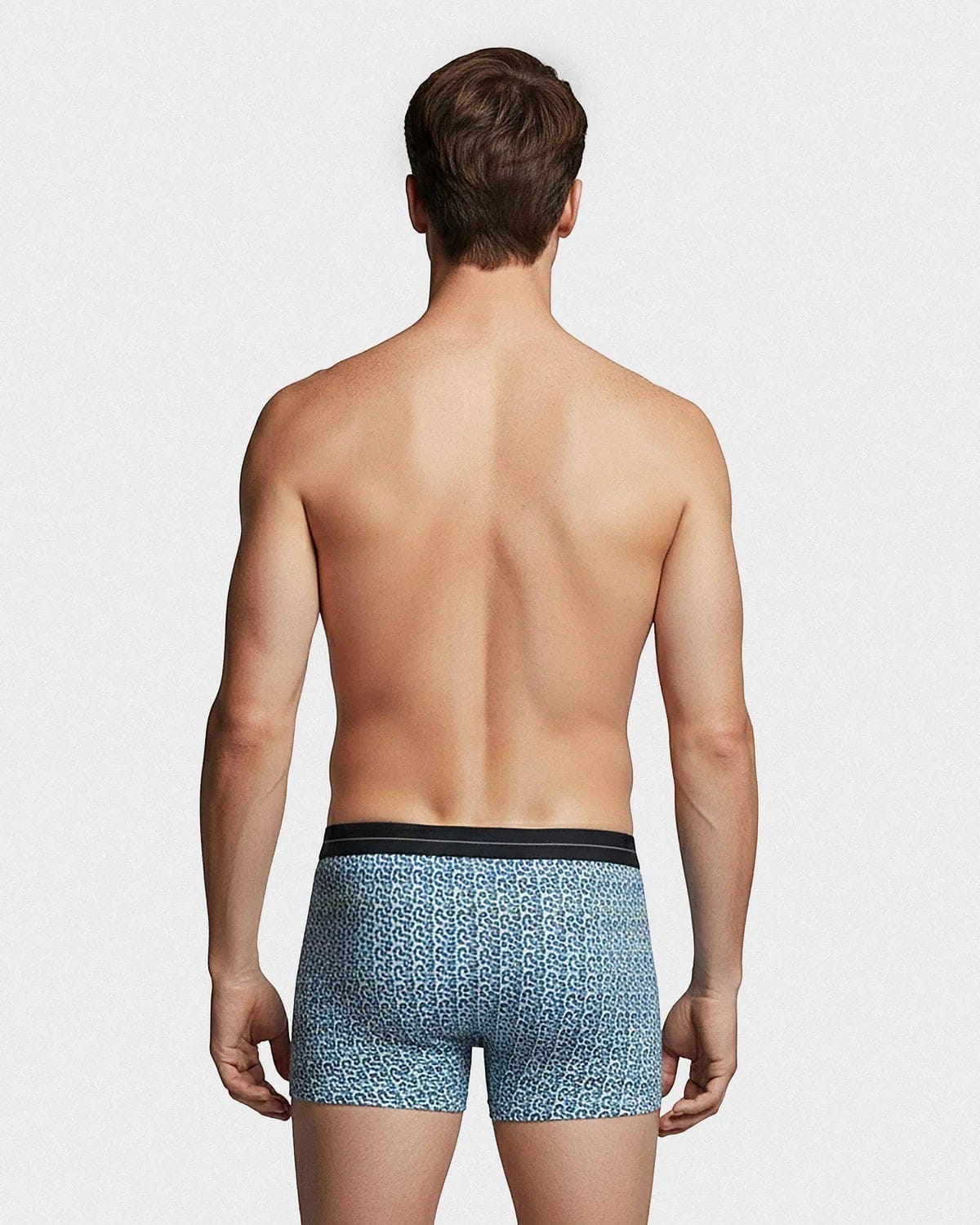 Maison Sarava men's blue geometric print cotton boxer briefs with elastic waistband. Comfortable fit.
