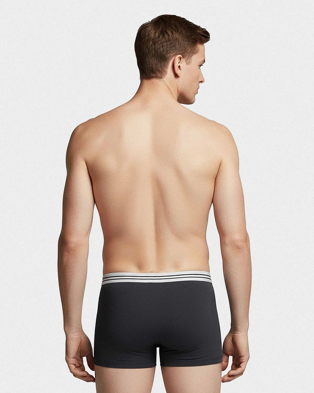 Maison Sarava men's dark grey cotton boxer briefs with a white and grey striped elastic waistband.