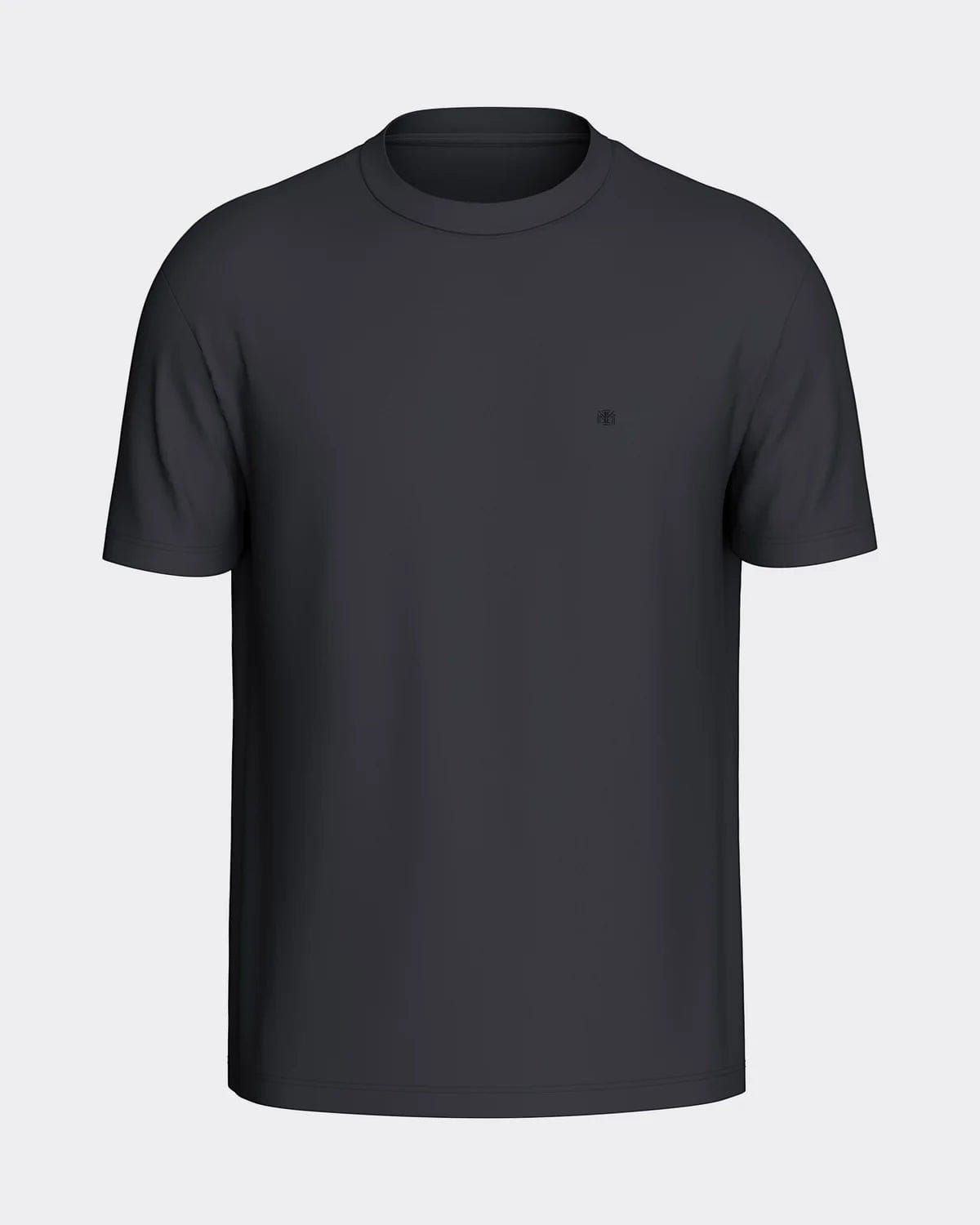 Maison Sarava men's dark grey cotton t-shirt with round neck and subtle chest embroidery.