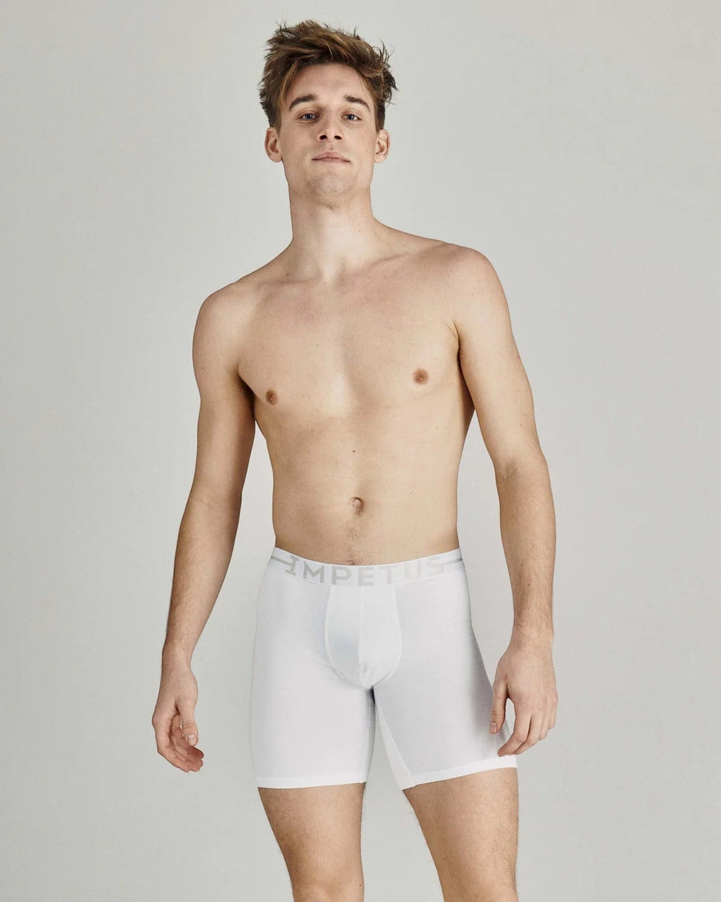 Maison Sarava white cotton stretch long boxer briefs with elastic waistband and comfortable crotch design.