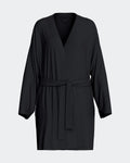 Maison Sarava black TENCEL™ Lyocell kimono robe with adjustable belt and wide sleeves.