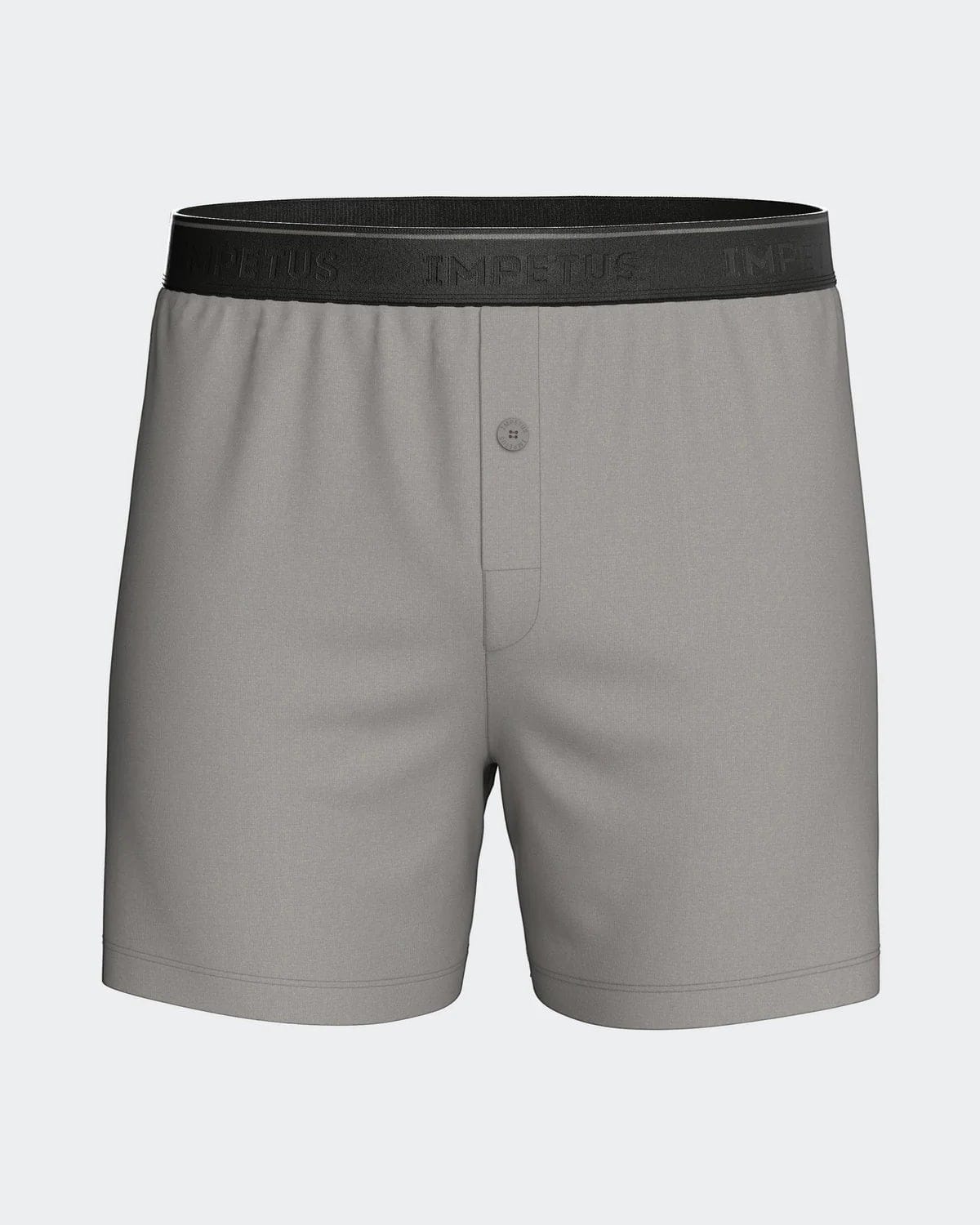 Maison Sarava grey cotton boxer briefs with black branded elastic waistband and button fly.