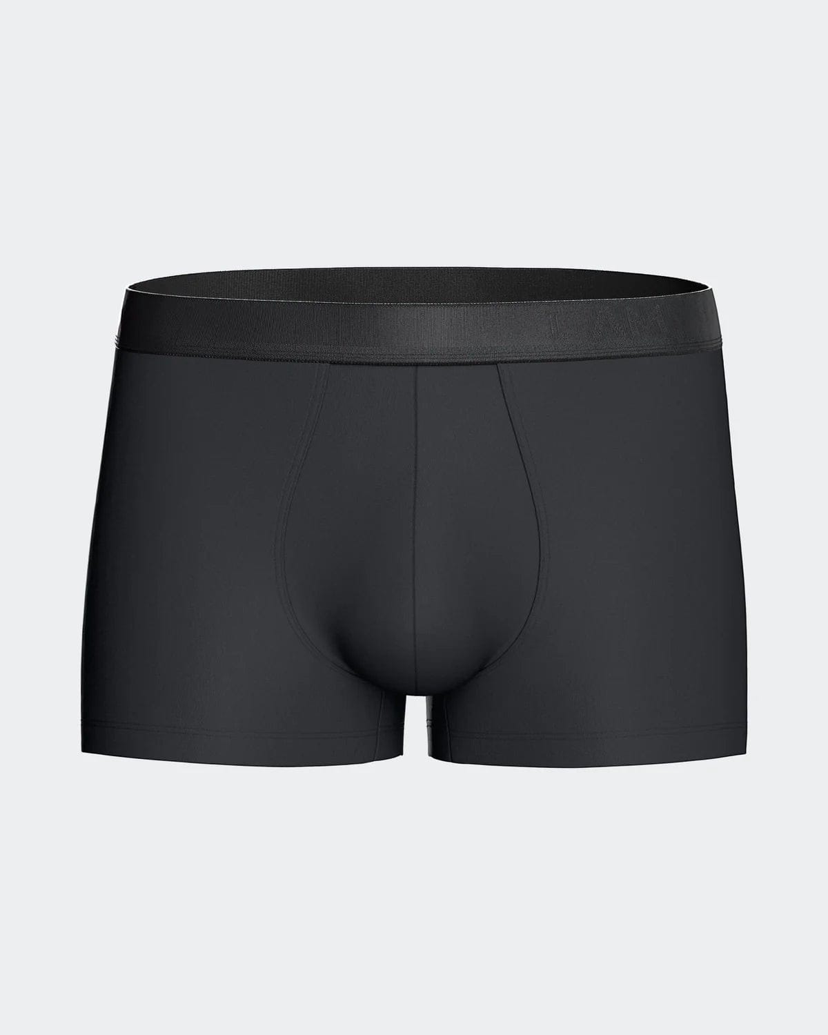 Maison Sarava black lyocell boxers with silver elastic waistband. Comfortable, breathable, and moisture-wicking.