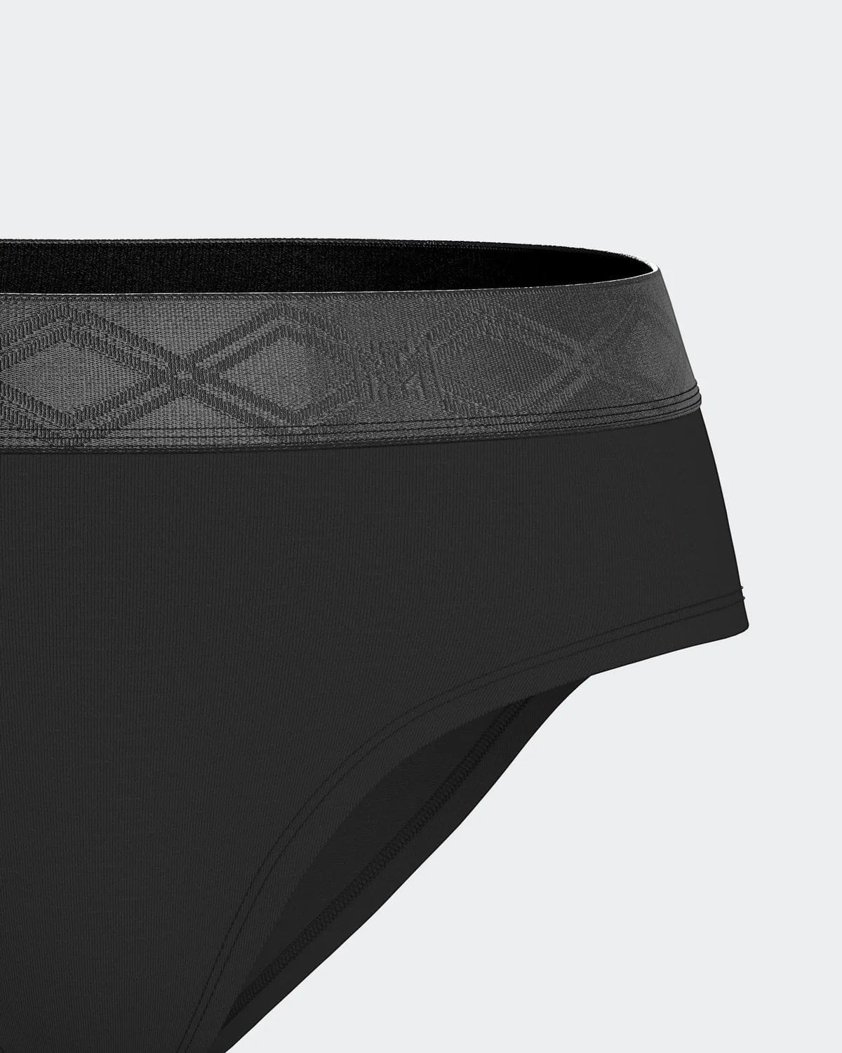 Maison Sarava black Lyocell women's briefs with a satin elasticated waistband featuring a subtle diamond pattern.