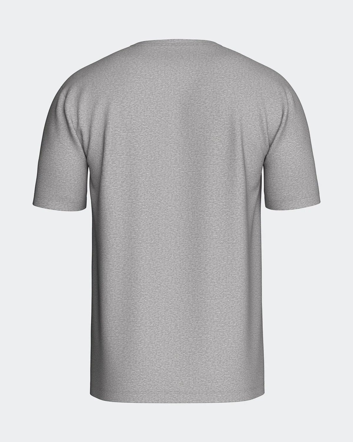 Maison Sarava grey cotton classic crew neck t-shirt, back view. Soft, breathable fabric for everyday comfort.