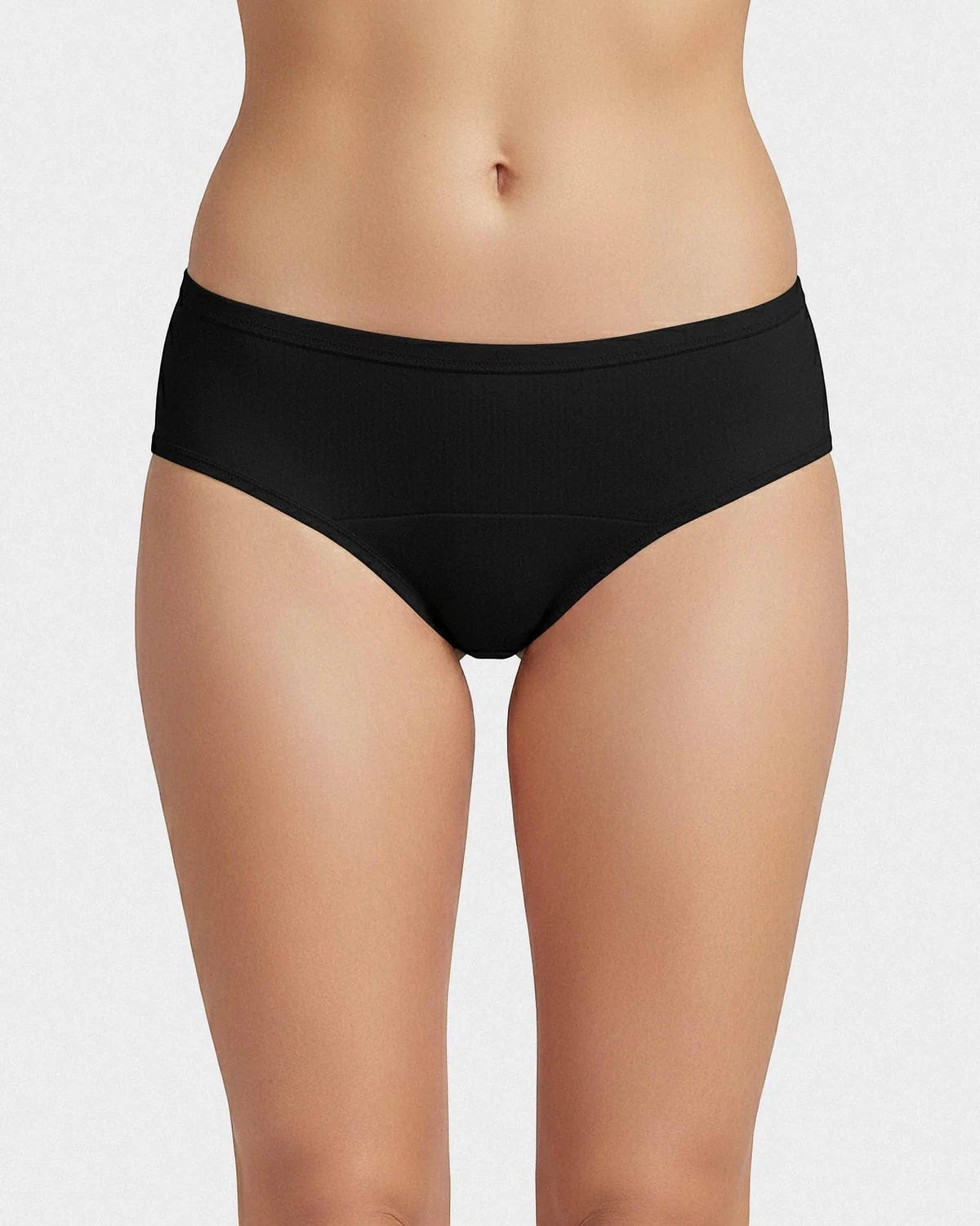 Maison Sarava black regular-waist period underwear for light flow, made from soft, hypoallergenic material.