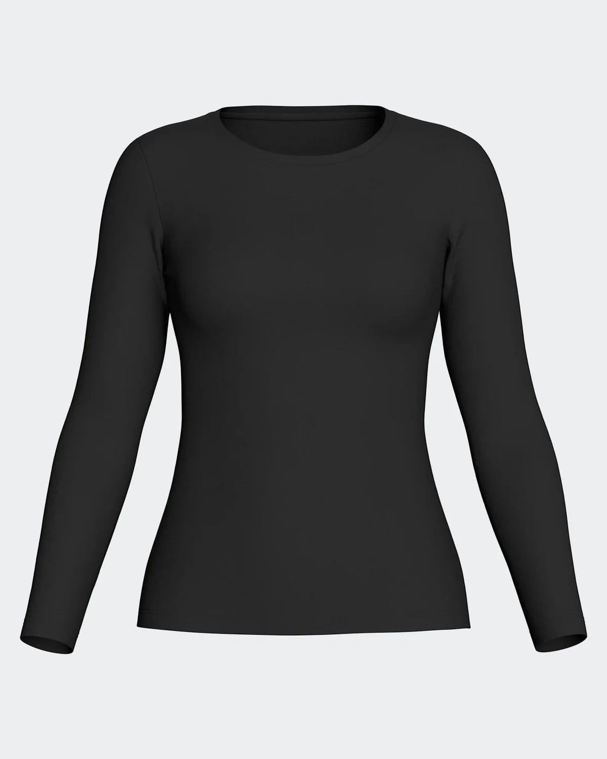 Maison Sarava women's black long-sleeve crew neck top in Lyocell and Merino wool, back view.