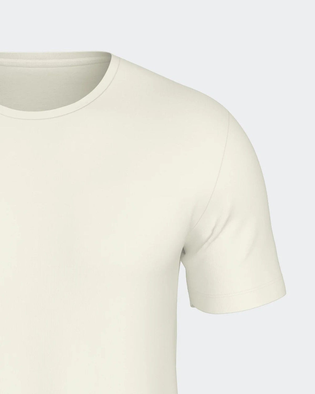 Maison Sarava men's short-sleeved cream wool t-shirt with a round neck. Made from Merino wool and Lyocell.