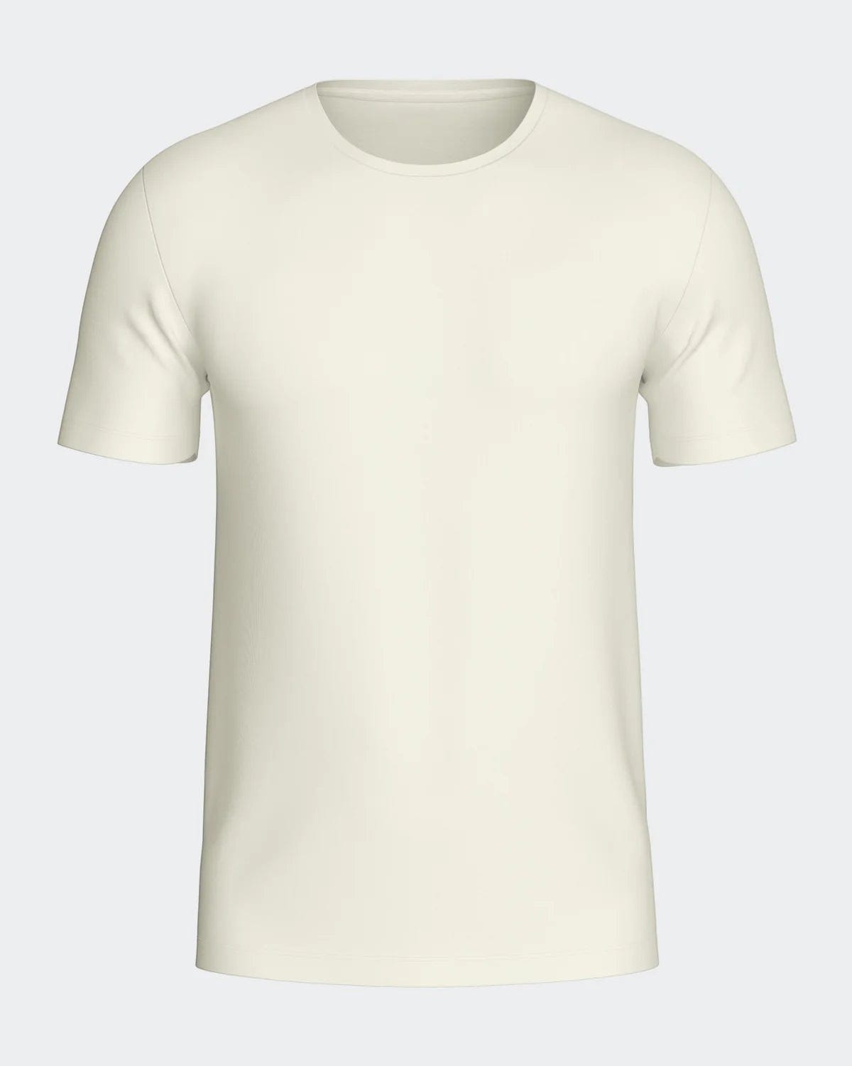 Maison Sarava men's short-sleeved cream wool t-shirt with a round neck. Made from Merino wool and Lyocell for breathability and temperature regulation.