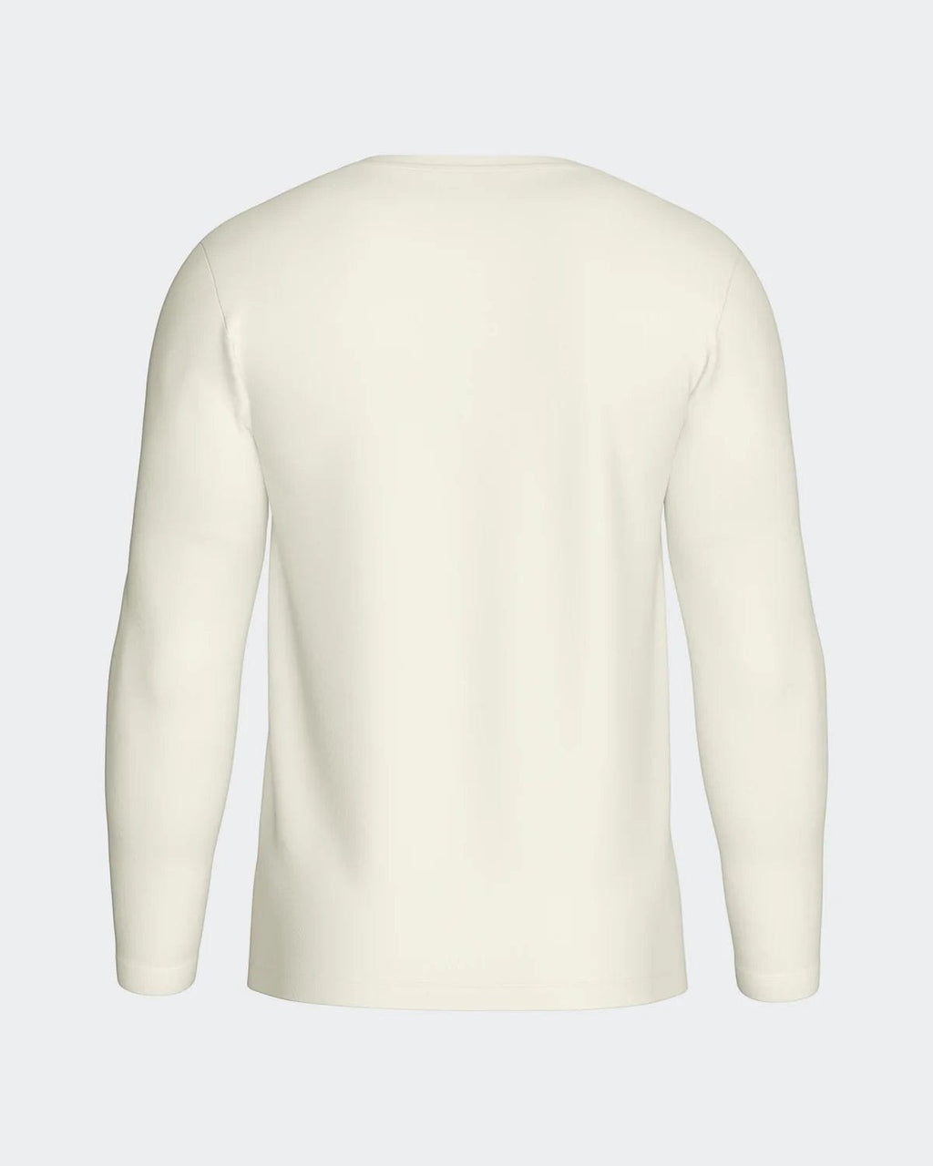 Maison Sarava men's cream long-sleeved V-neck t-shirt made from premium Merino wool and Lyocell.
