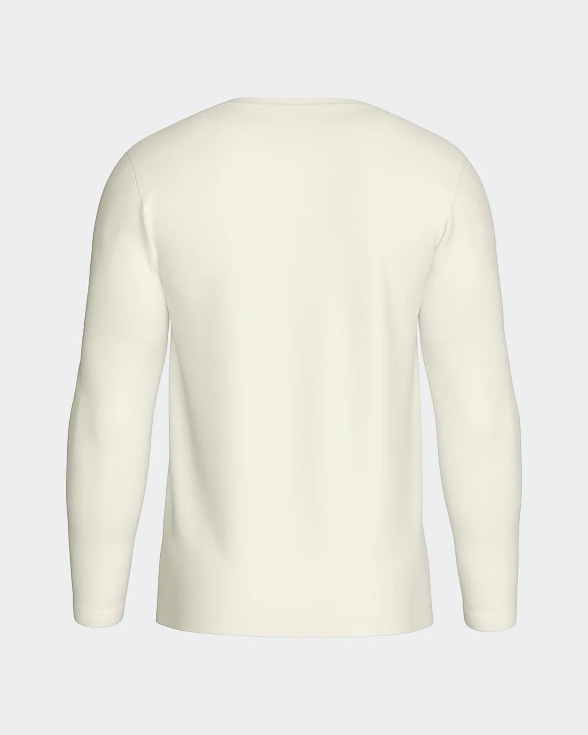 Maison Sarava men's cream long-sleeved V-neck t-shirt made from premium Merino wool and Lyocell.