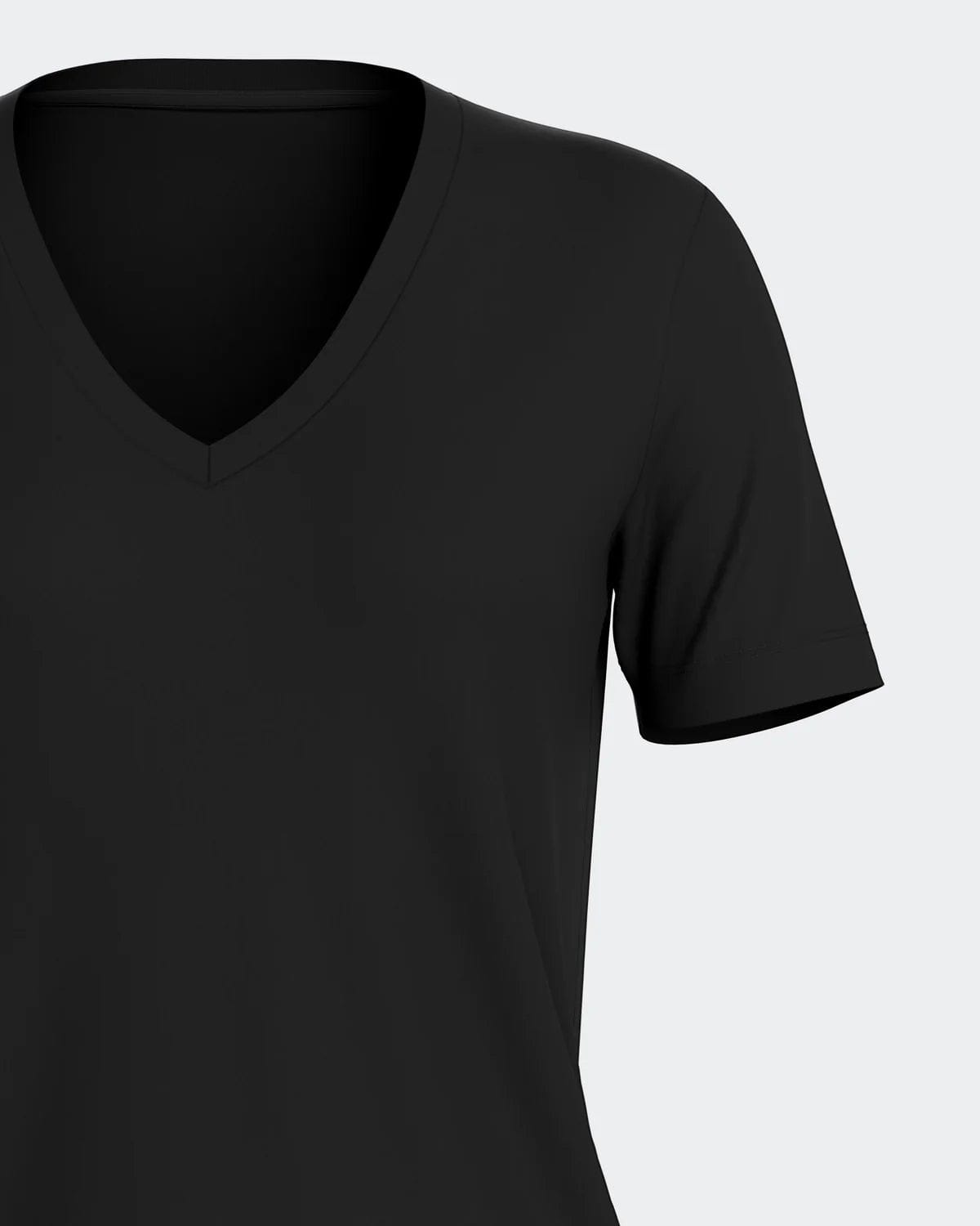 Maison Sarava black V-neck short-sleeved t-shirt made from TENCEL Lyocell, a soft and breathable sustainable fabric.