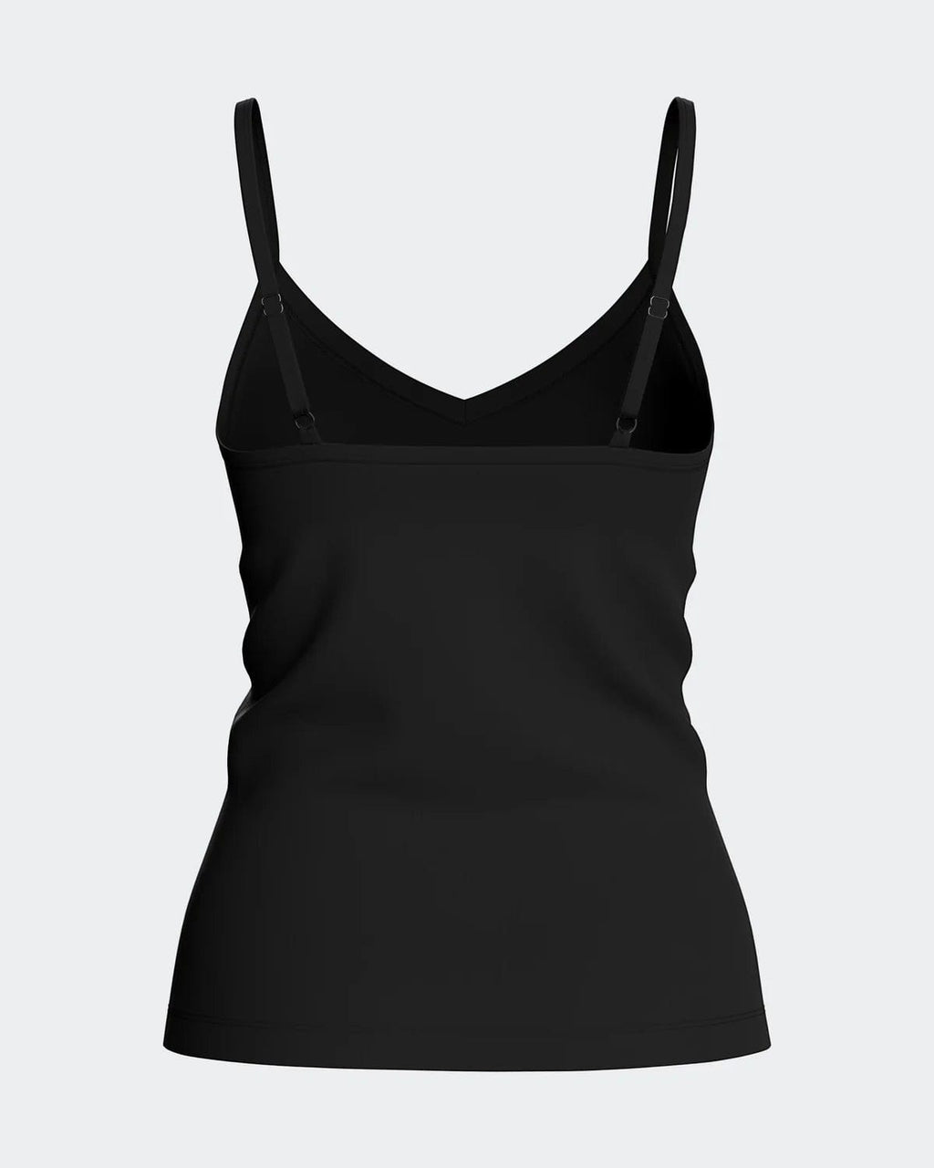 Maison Sarava black TENCEL Lyocell V-neck tank top with adjustable straps.