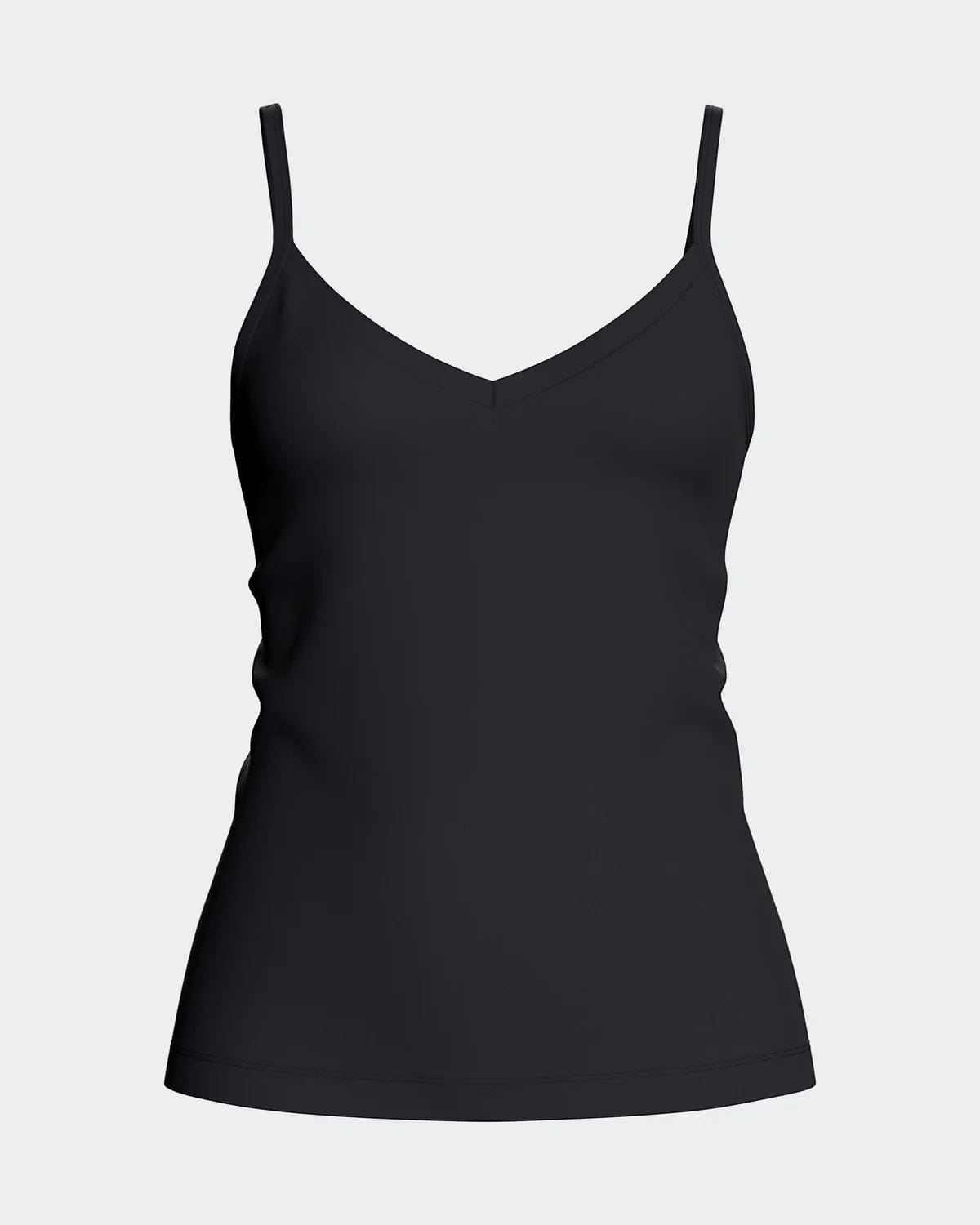Maison Sarava black V-neck tank top with adjustable straps, made from TENCEL Lyocell.
