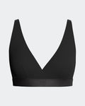 Maison Sarava black Lyocell triangular non-wired bra with thin adjustable straps and branded band.