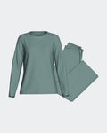 Maison Sarava women's sage green modal long sleeve lounge set with side pockets and satin waistband.