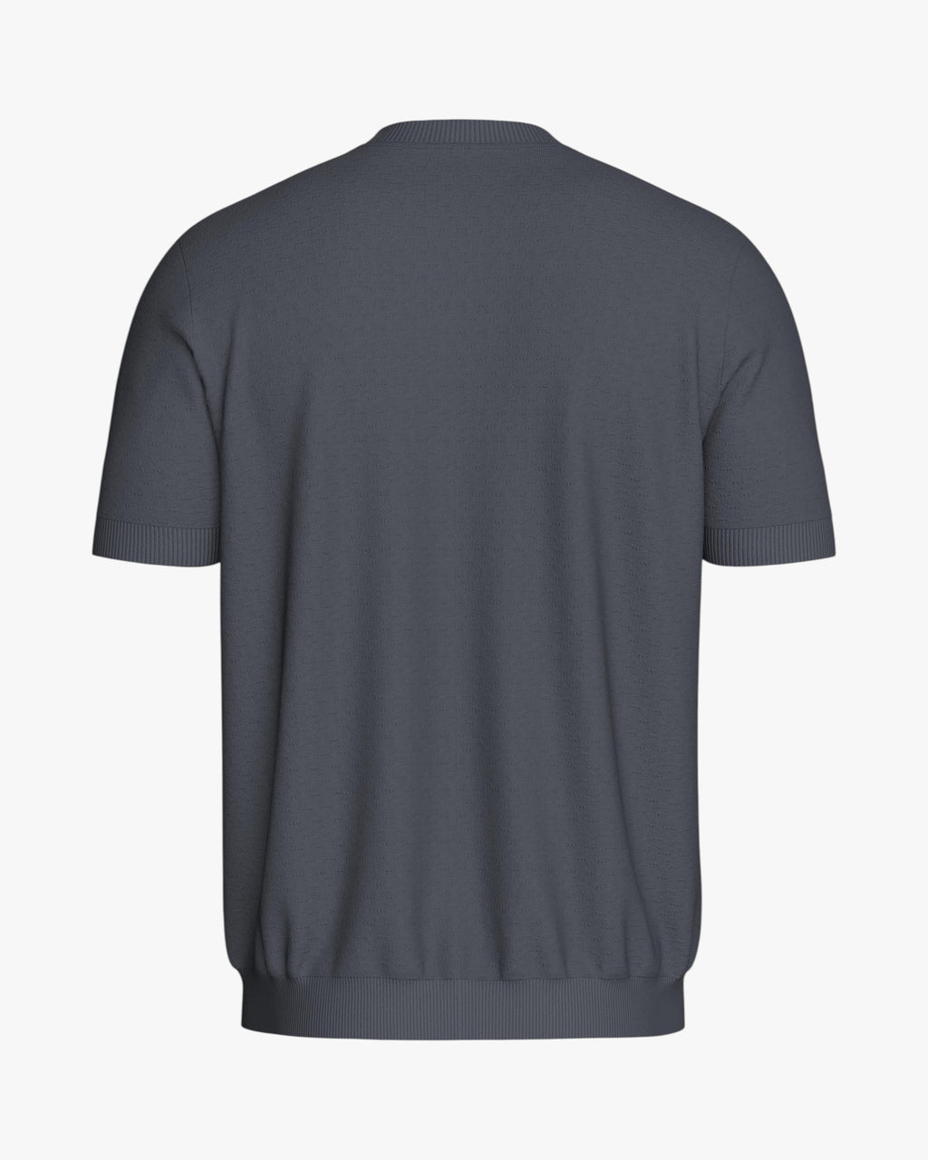 Maison Sarava charcoal grey short sleeve knit top in Lyocell with crew neck and ribbed hem.