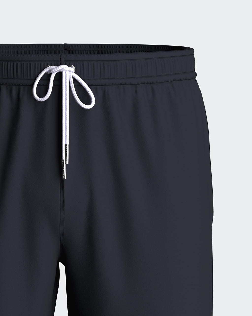 Maison Sarava men's dark navy polyester swim shorts with adjustable drawstring waist and side pockets.