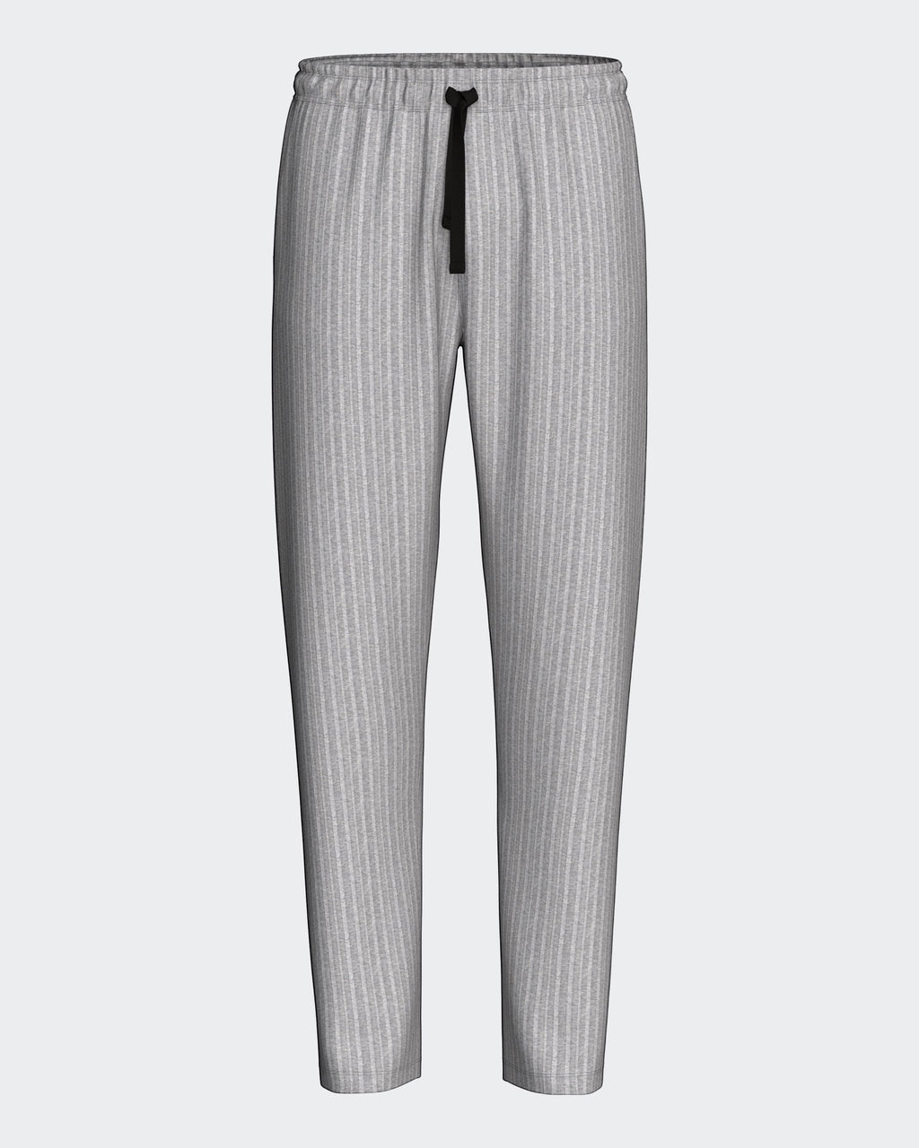Maison Sarava grey striped lounge pants with drawstring waist and relaxed fit.