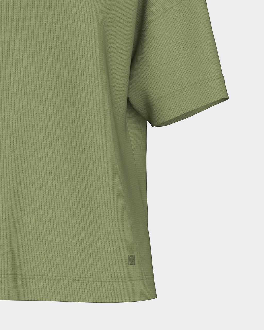 Maison Sarava women's olive green lyocell waffle knit short sleeve top with subtle logo detail.