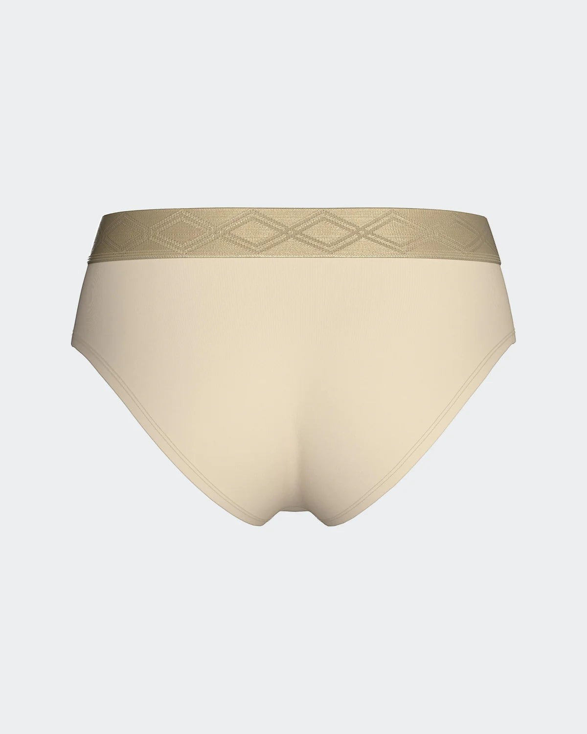 Maison Sarava women's beige briefs made from Lyocell with a satin elasticated waistband featuring a diamond pattern.