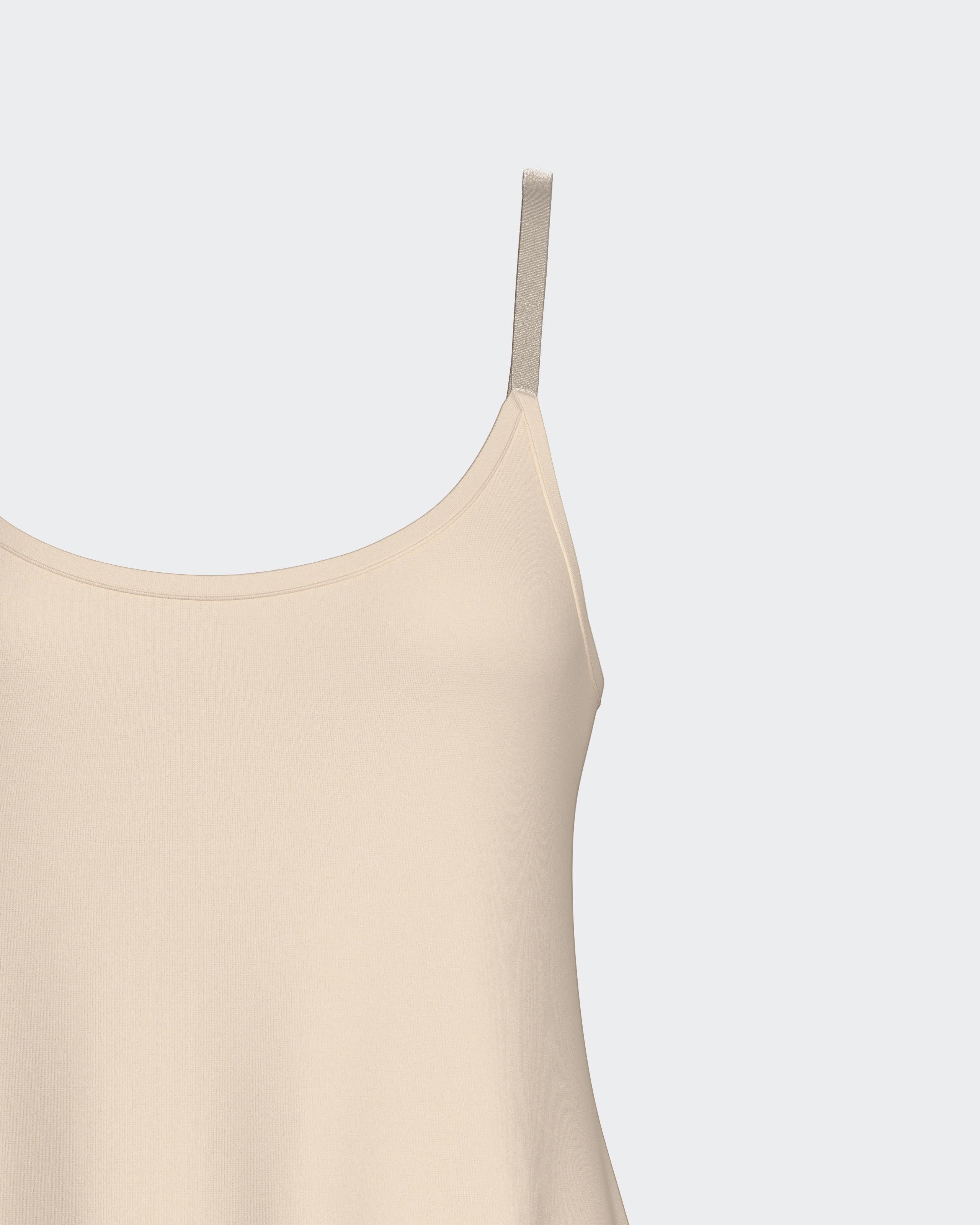 Maison Sarava women's beige V-neck nightdress with adjustable straps, made from soft, breathable TENCEL™ Lyocell.