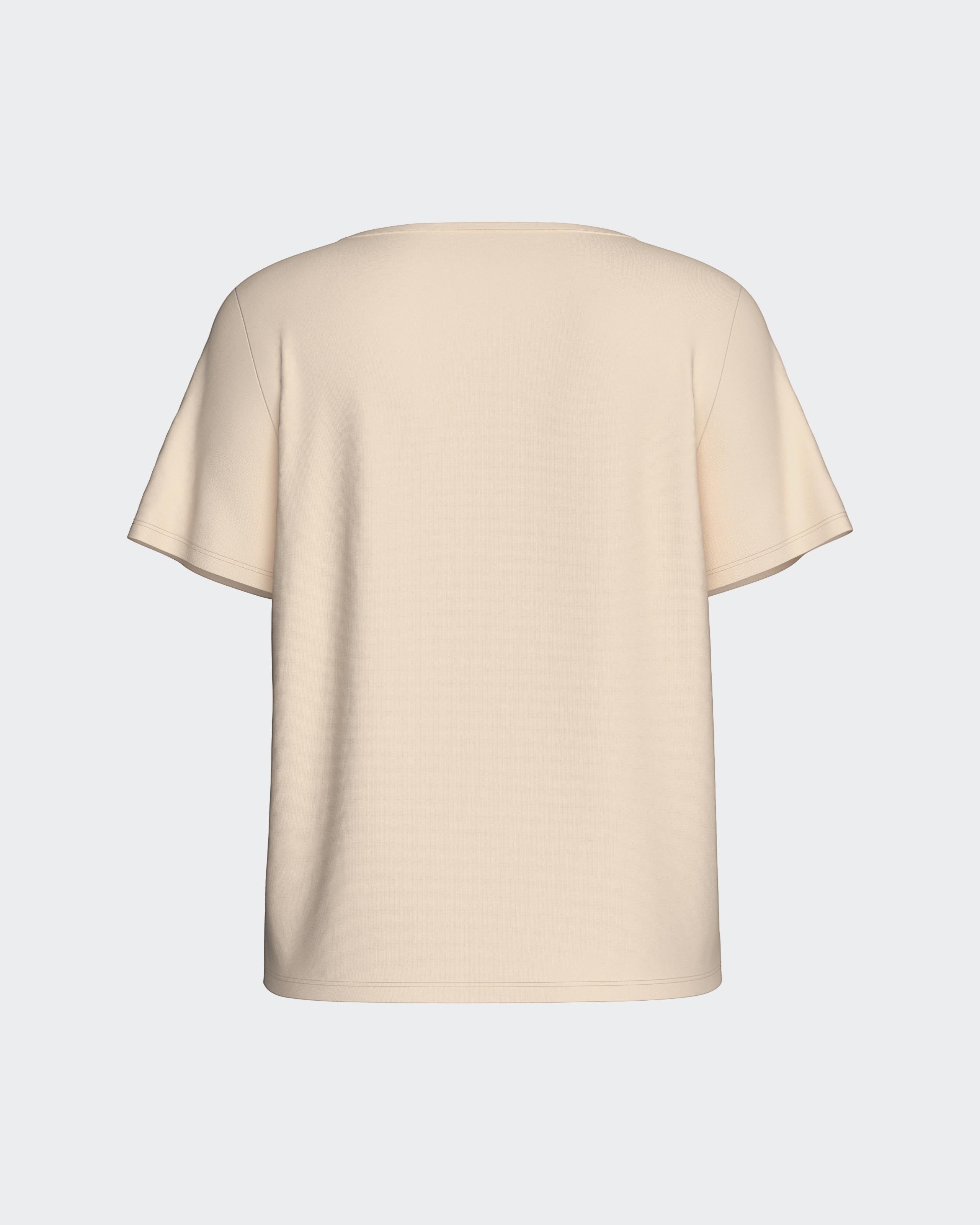 Maison Sarava women's beige TENCEL Modal short sleeve top, part of a lounge set.