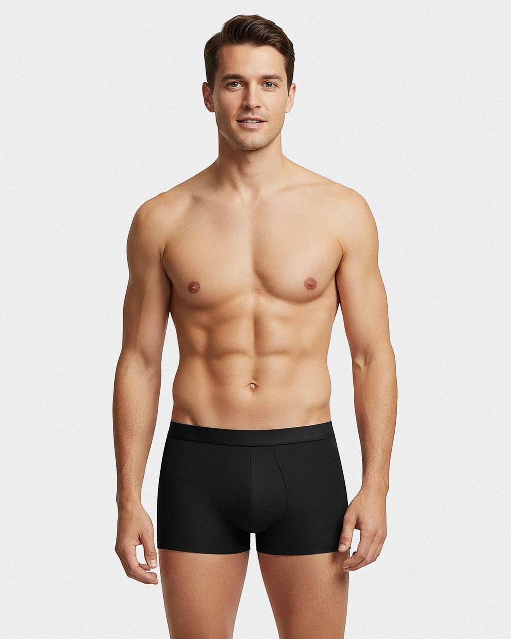 Maison Sarava men's black lyocell boxers with silver elastic waistband. Comfortable, breathable, and moisture-wicking.