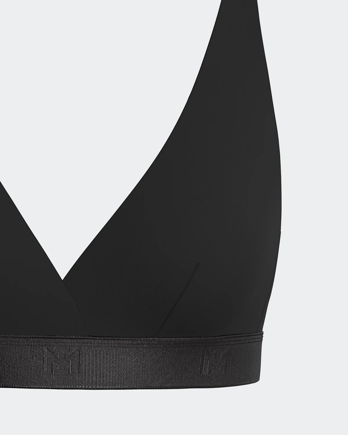 Maison Sarava black Lyocell triangular non-wired bra with adjustable straps and branded band.