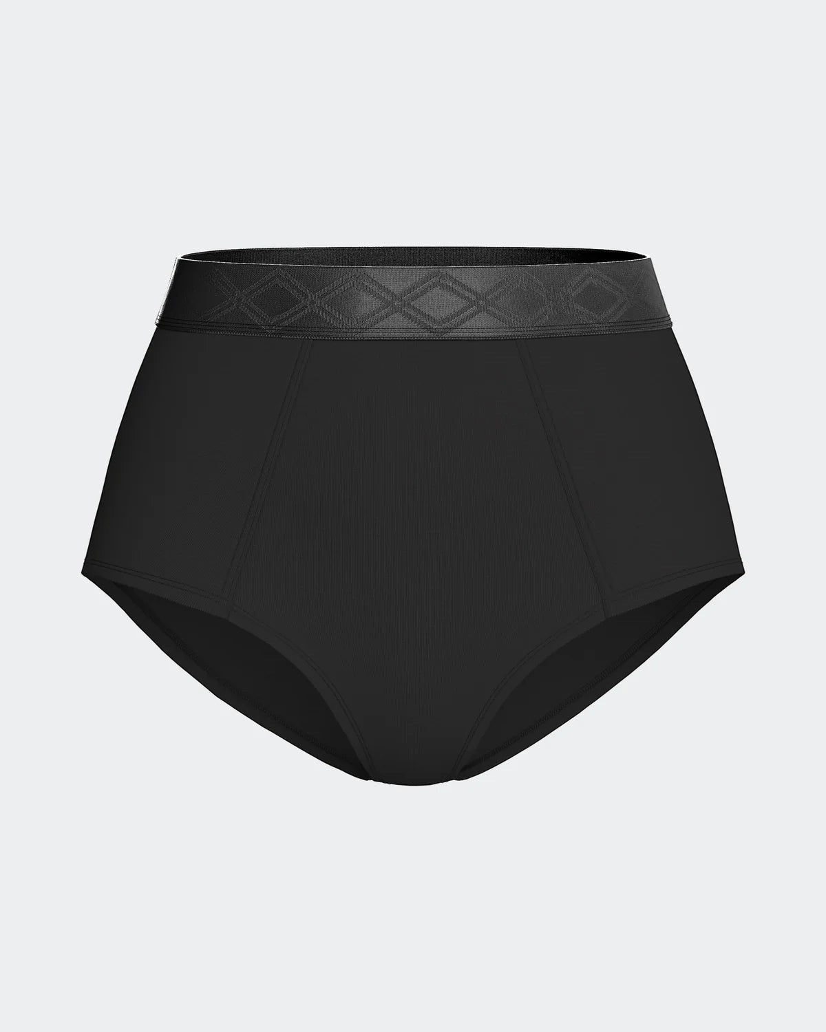 Maison Sarava black high-waisted briefs in Lyocell with satin elastic waistband and ribbed texture.
