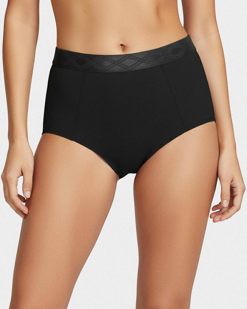 Maison Sarava black high-waisted briefs in soft, breathable TENCEL™ Lyocell with a satin elastic waistband.