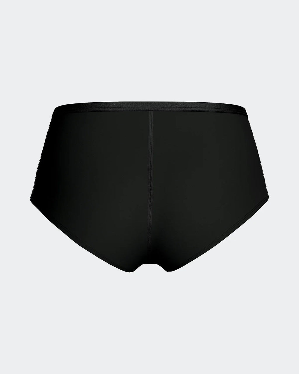 Maison Sarava black hipster brief underwear with lace trim and a small red bow detail, made from TENCEL™ Lyocell.