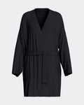Maison Sarava black TENCEL™ Lyocell kimono robe with adjustable belt and wide sleeves.