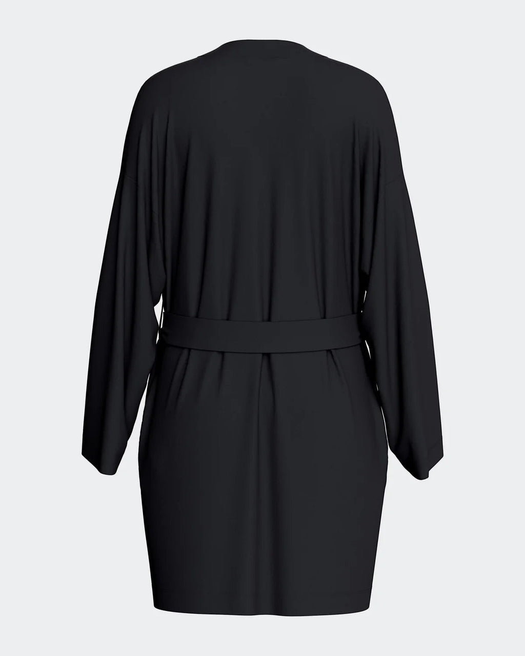 Maison Sarava black TENCEL™ Lyocell kimono style robe with adjustable belt.