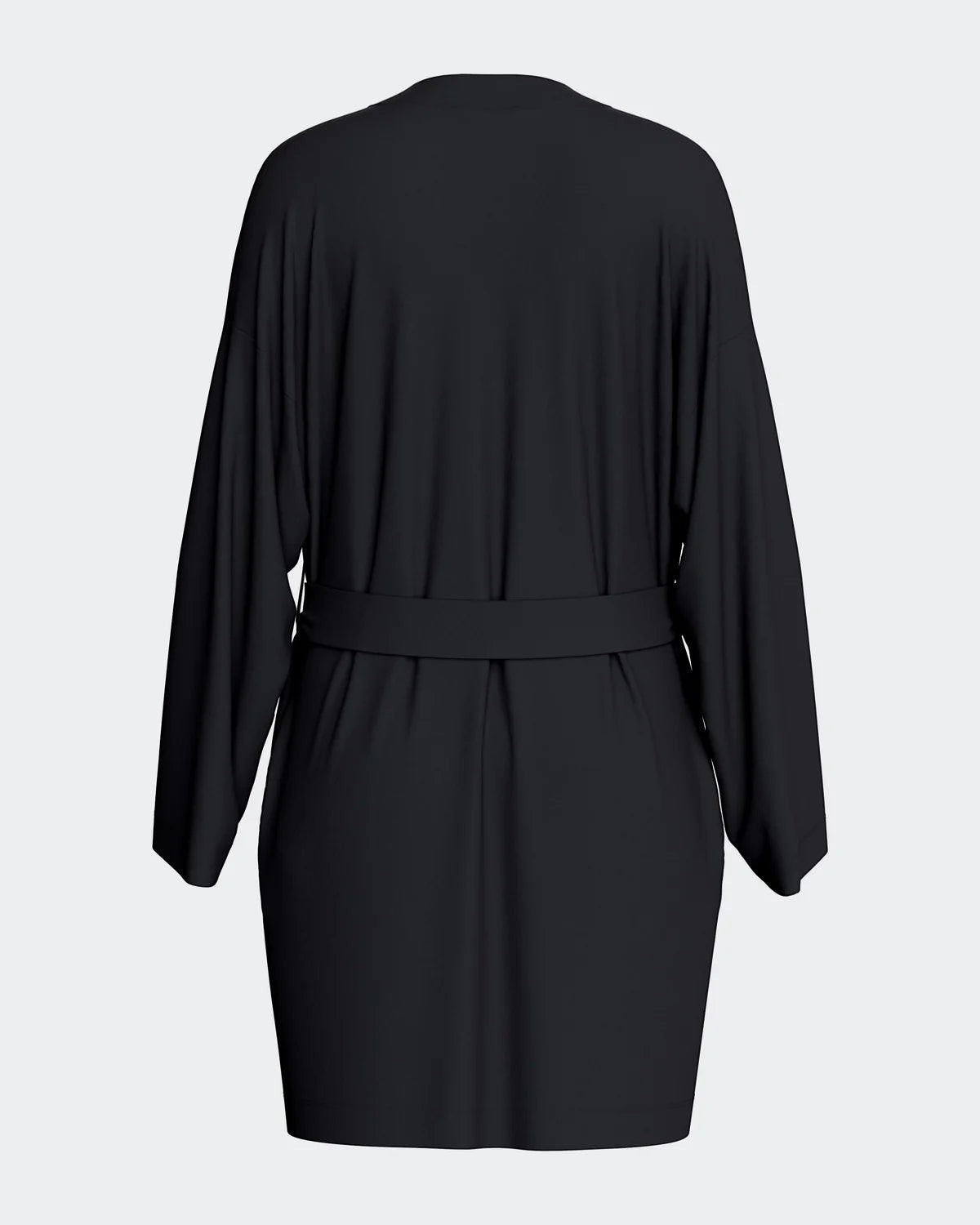 Maison Sarava black TENCEL™ Lyocell kimono style robe with adjustable belt.
