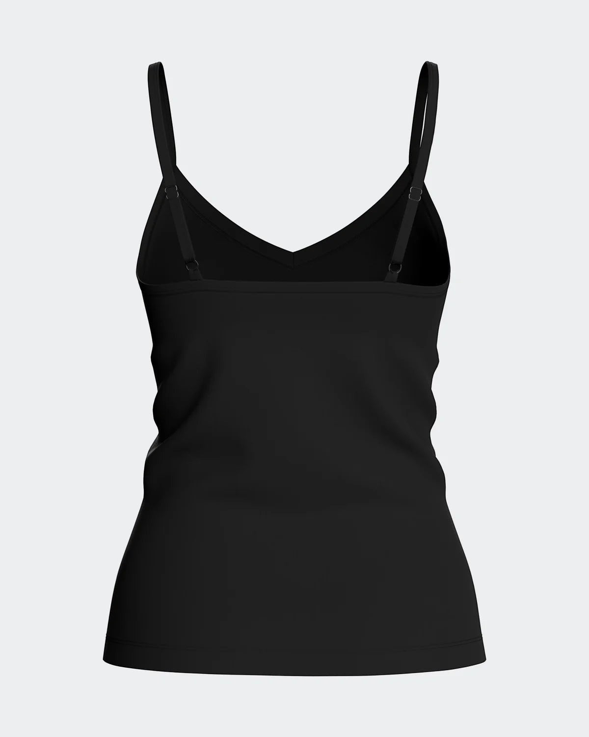 Maison Sarava black TENCEL Lyocell V-neck tank top with adjustable straps.