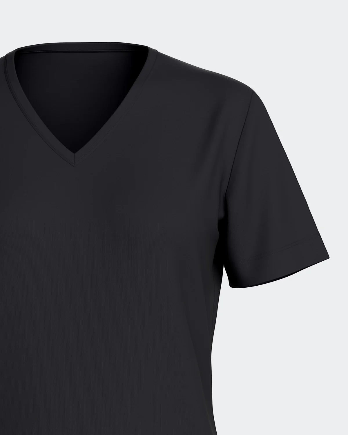 Maison Sarava black Lyocell short-sleeve V-neck t-shirt, part of a women's lounge set.