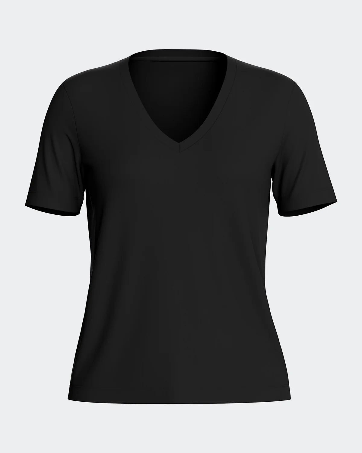 Maison Sarava women's black V-neck short-sleeved t-shirt made from TENCEL Lyocell for a soft, breathable fit.