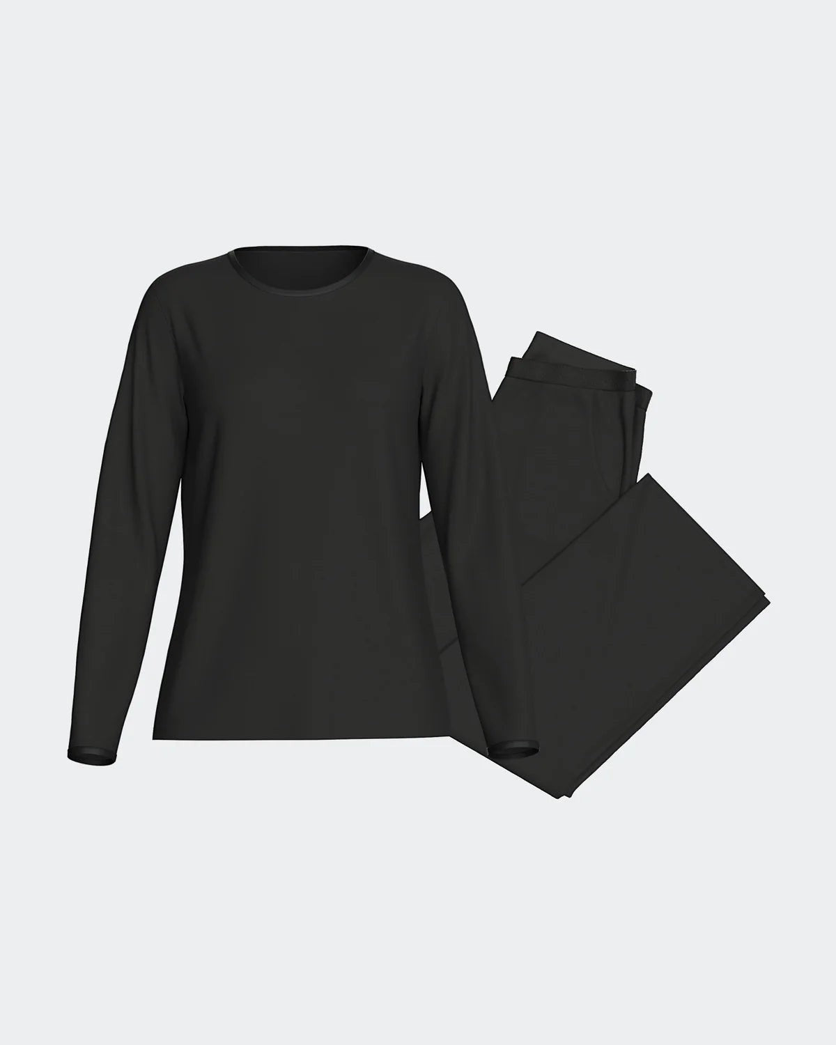 Maison Sarava black TENCEL™ Modal long sleeve lounge set with side pockets and satin elasticated waistband.