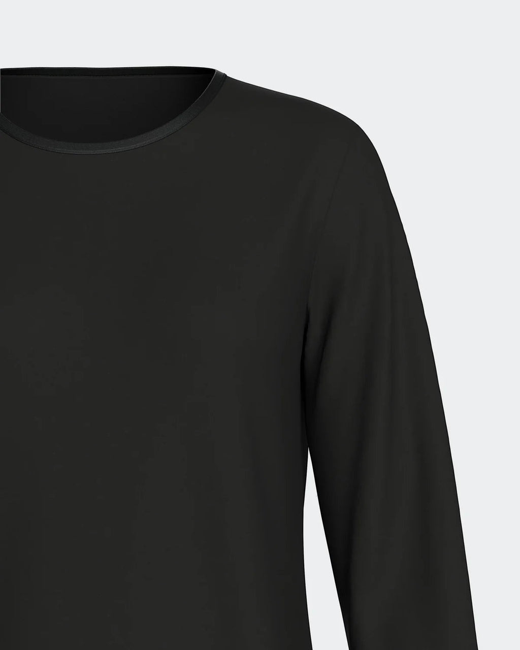 Maison Sarava black modal long sleeve lounge set top with satin trim neckline.