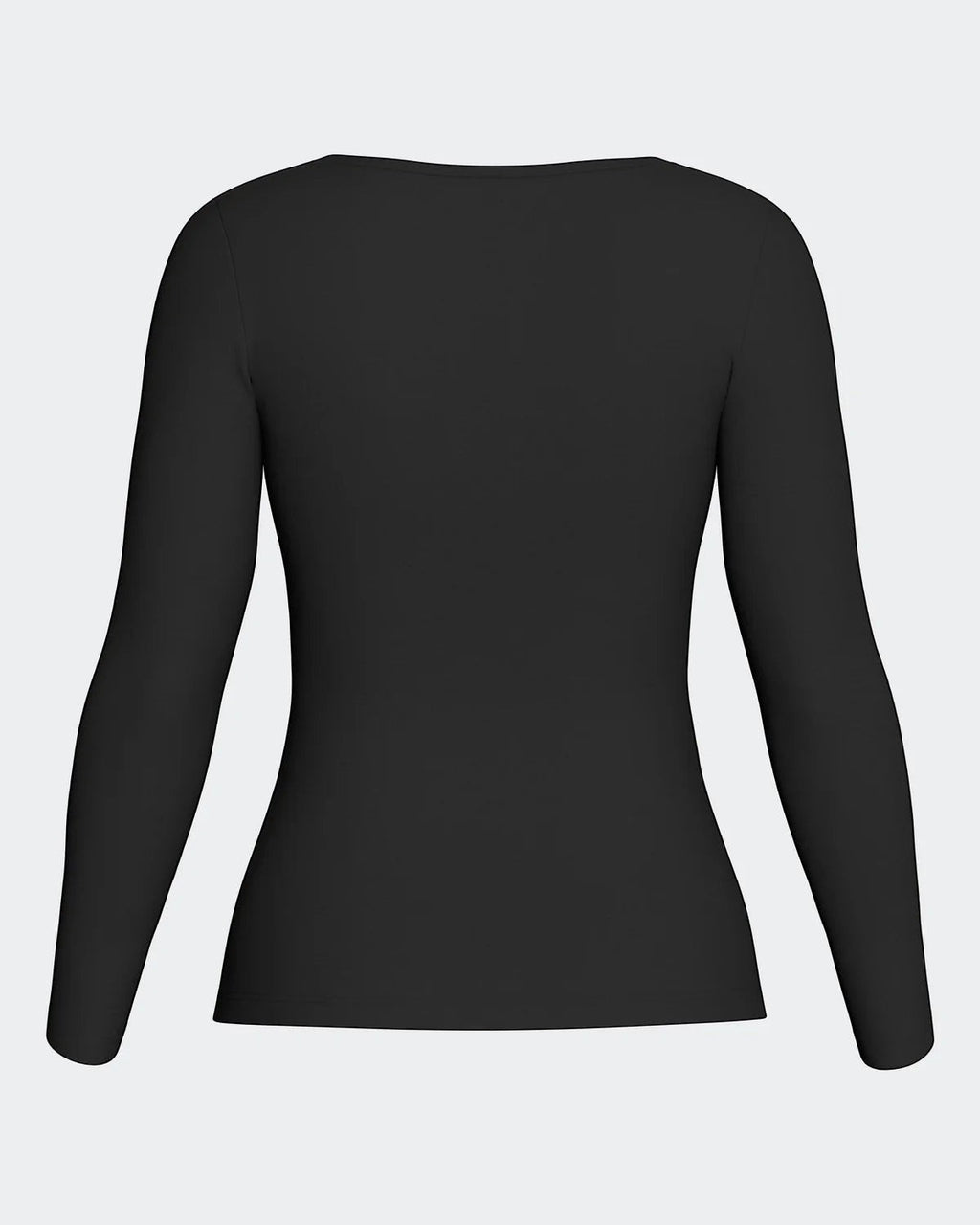Maison Sarava black long sleeve premium wool tee with scoop neck, ideal for layering and year-round comfort.