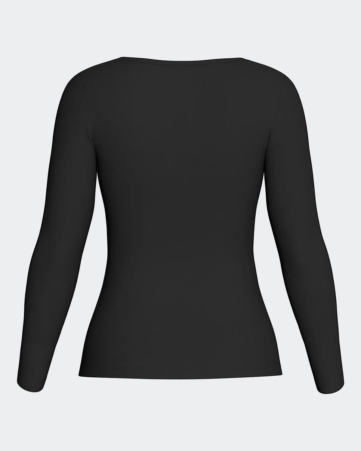 Maison Sarava black long sleeve premium wool tee with scoop neck, ideal for layering and year-round comfort.
