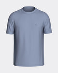 Maison Sarava men's light blue cotton t-shirt with round neck and subtle chest embroidery. Made in Portugal.