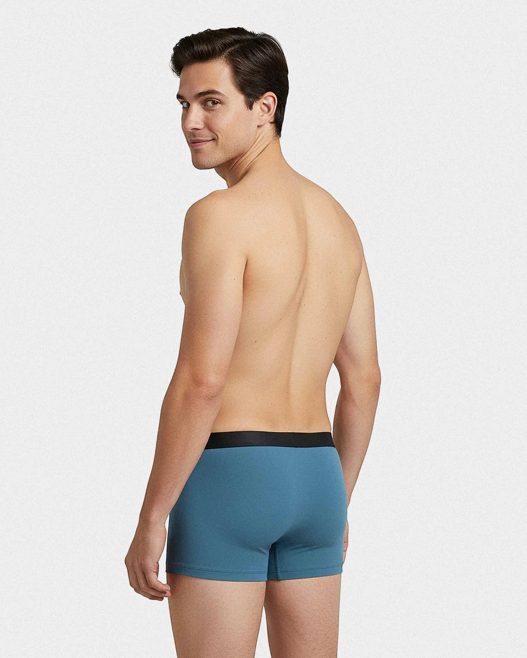 Maison Sarava men's blue lyocell boxers with black elastic waistband. Comfortable, breathable, and moisture-wicking.