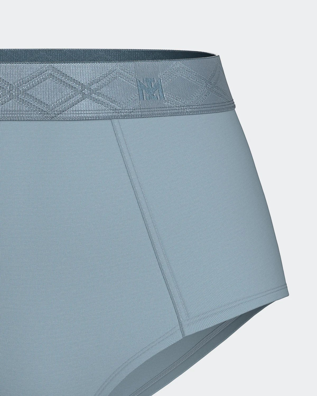 Maison Sarava women's high-waisted briefs in light blue Lyocell with a patterned satin elastic waistband.