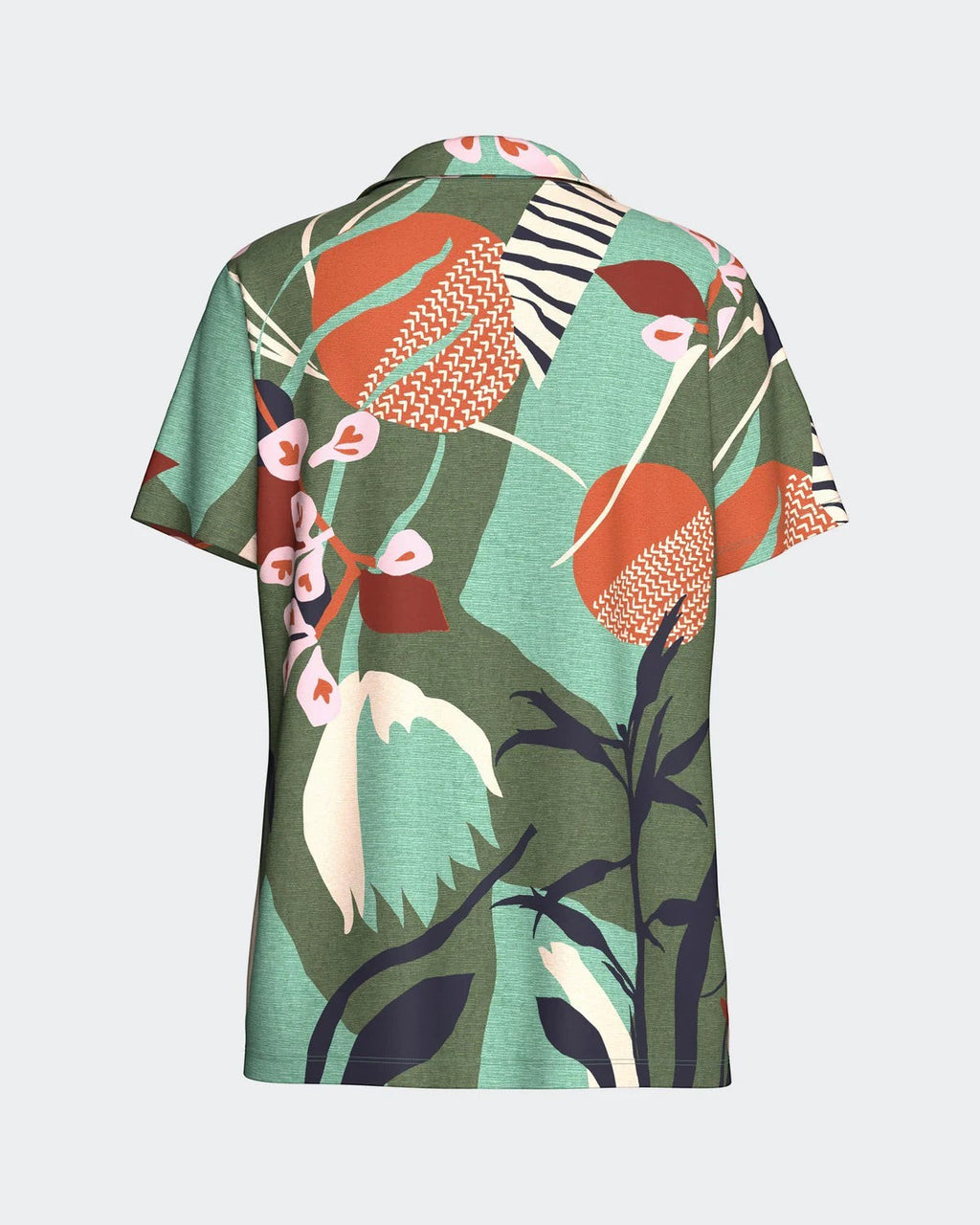 Maison Sarava women's modal short sleeve lounge set with botanical print, lapel collar, and front buttons.