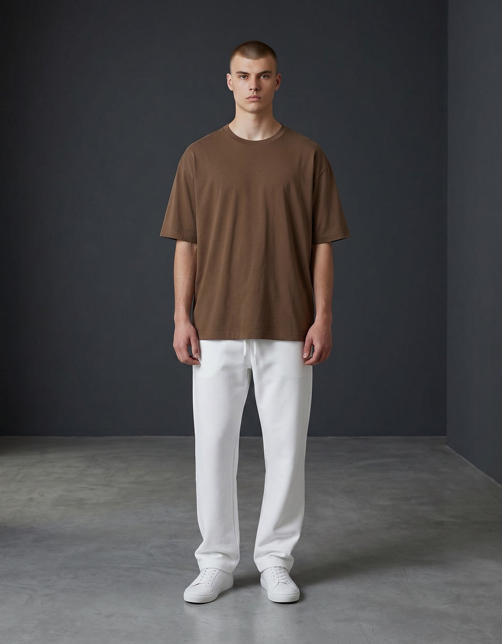 Maison Sarava men's brown mercerized cotton t-shirt with a relaxed fit and round neckline.